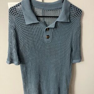SHEIN Blue Mesh Polo Shirt